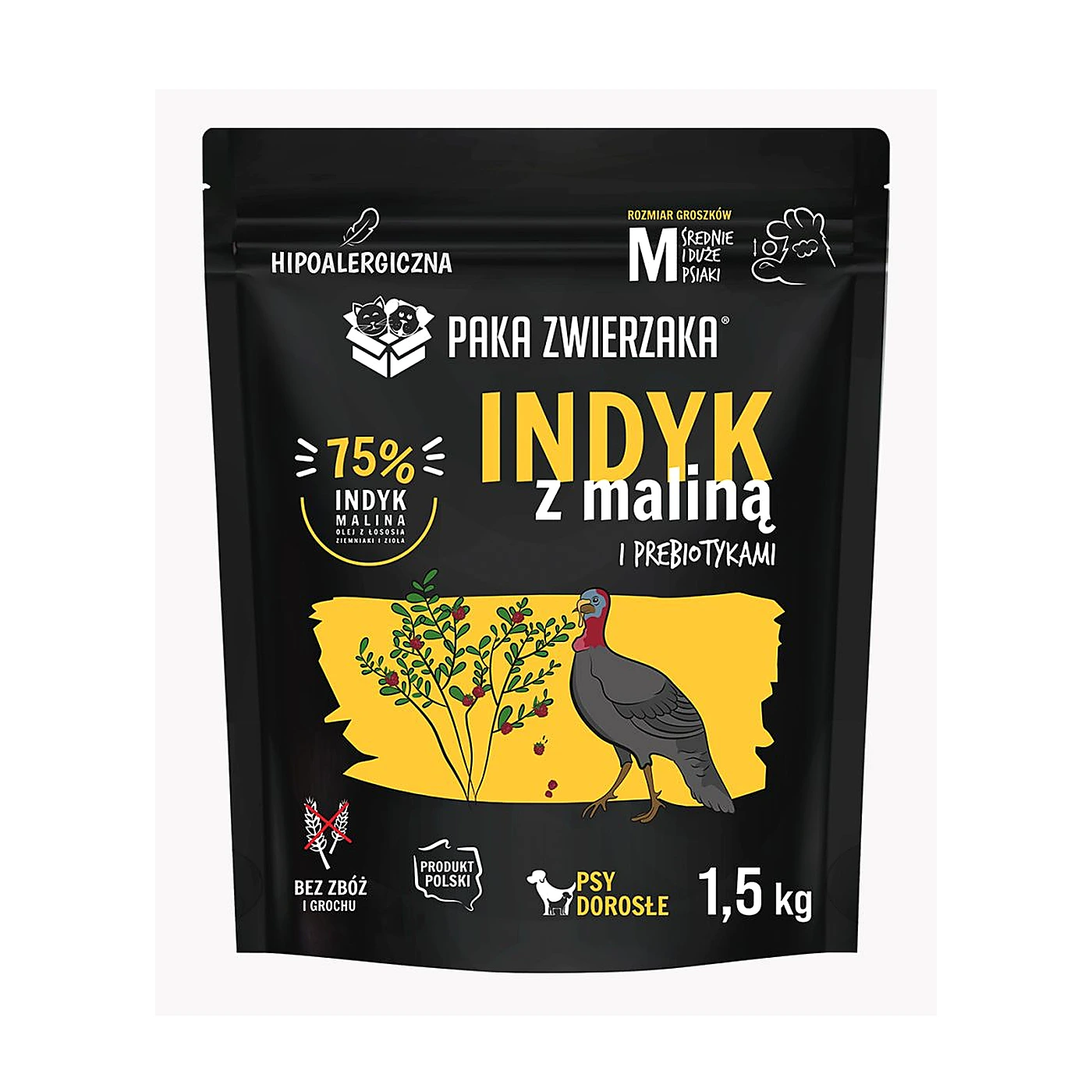 Karma sucha Paka Zwierzaka Indyk z maliną "M" 1,5kg