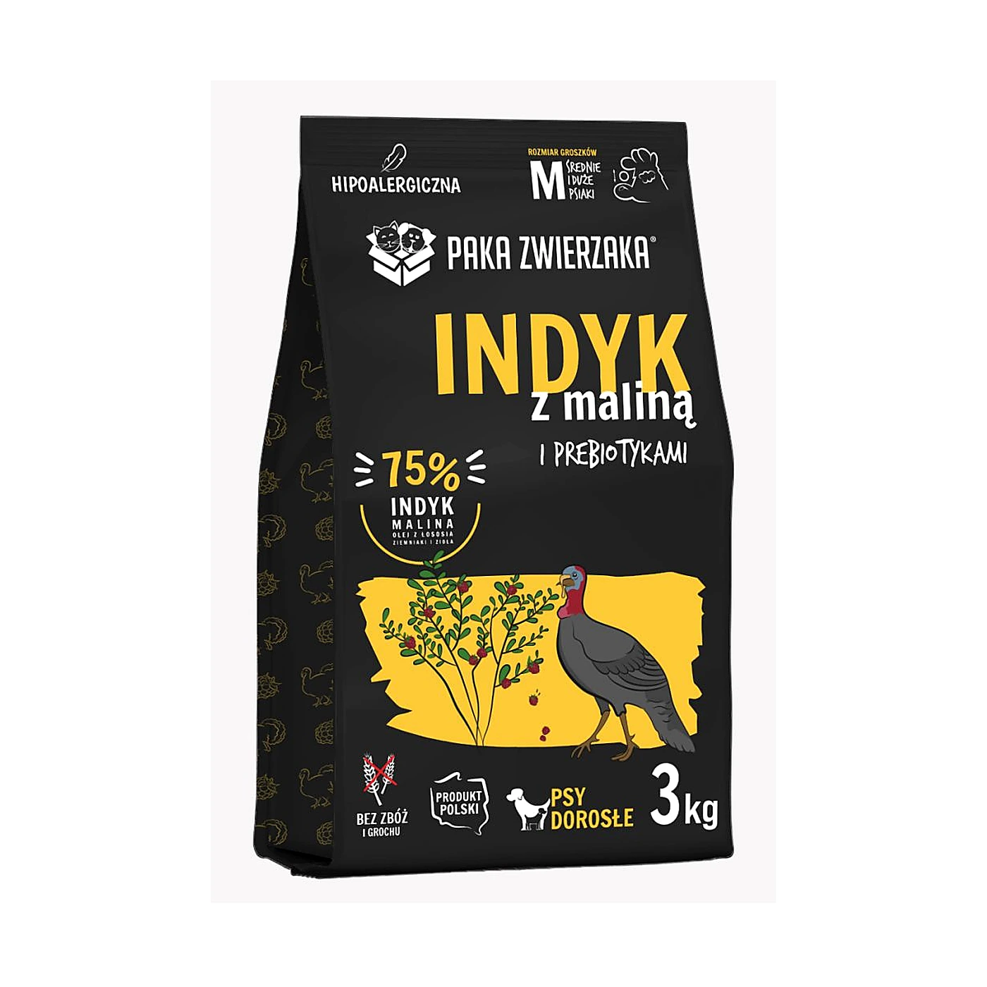 Karma sucha Paka Zwierzaka Indyk z maliną "M" 3kg