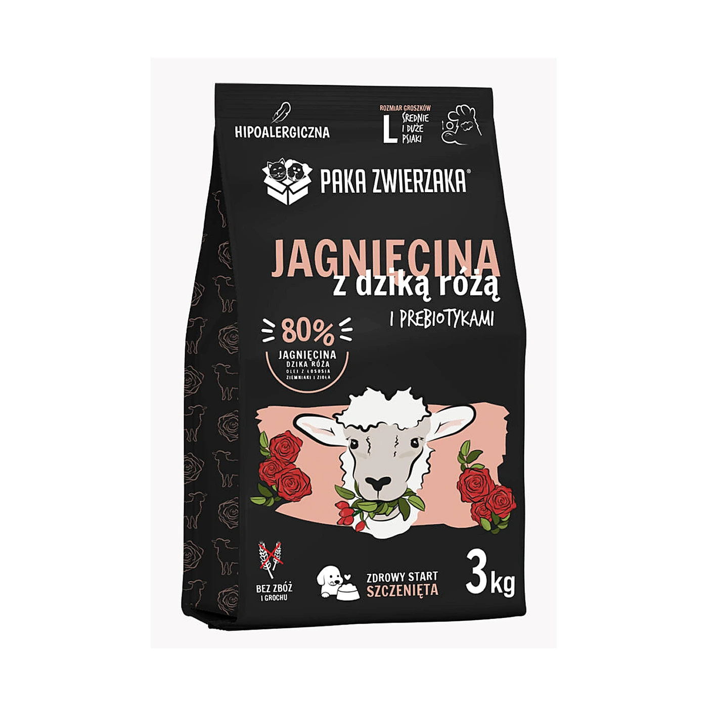 Karma sucha Paka Zwierzaka Jagnięcina z dziką różą PUPPY L 3kg