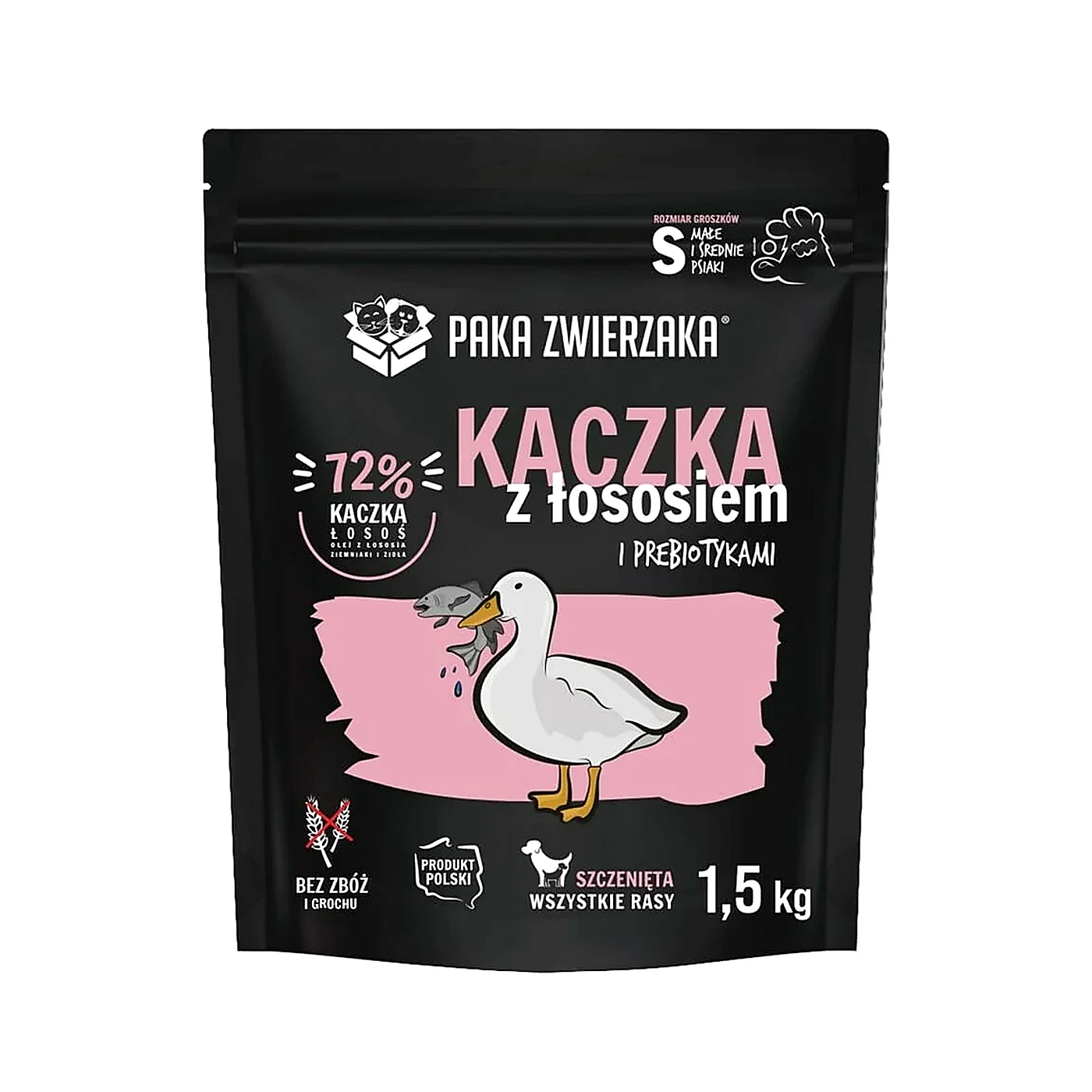 Karma sucha Paka Zwierzaka Kaczka z łososiem PUPPY 1,5kg
