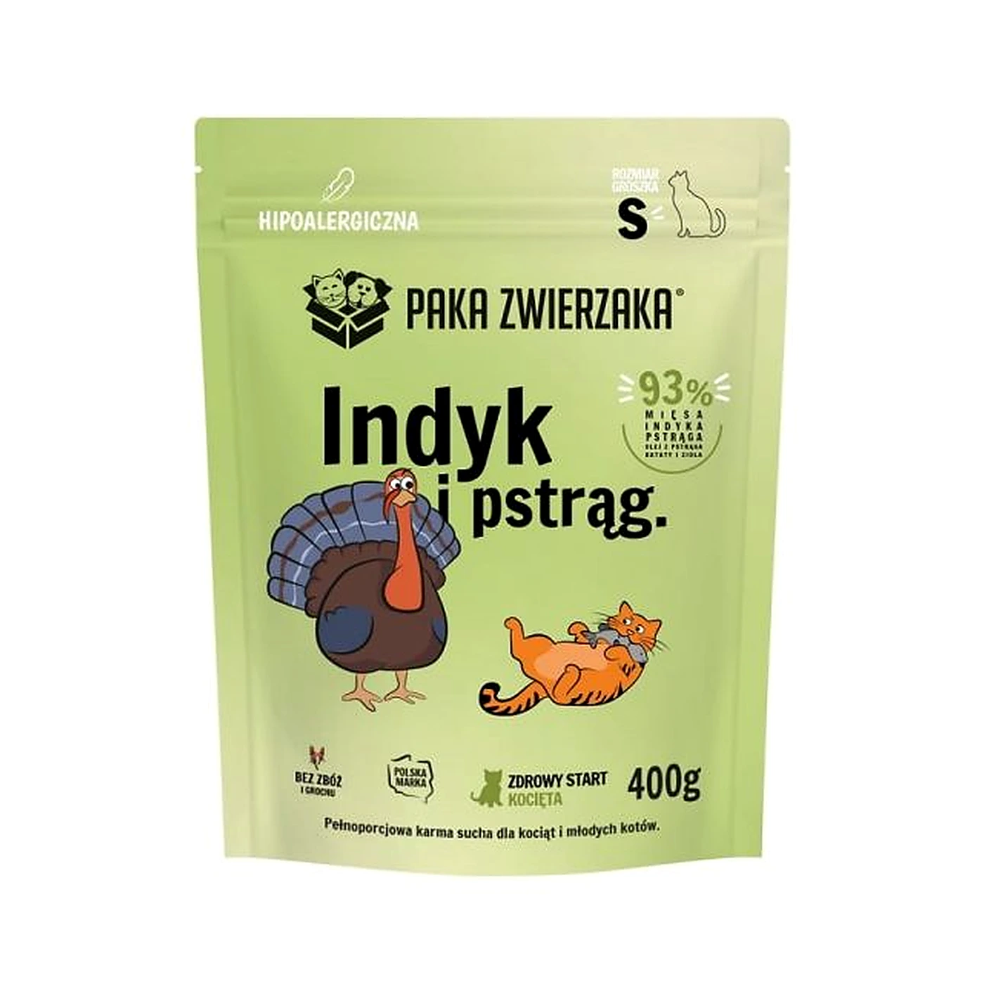 Karma sucha Paka Zwierzaka KOT Indyk i pstrąg KOCIĘTA ''S'' 400g