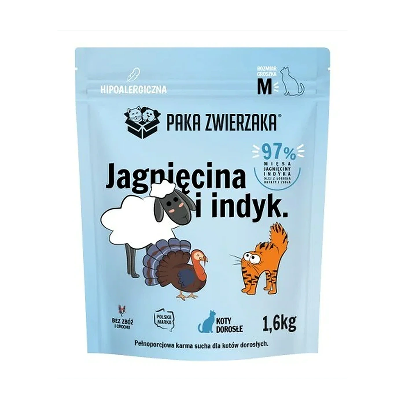 Karma sucha Paka Zwierzaka KOT Jagnięcina i indyk ''M'' 1,6kg