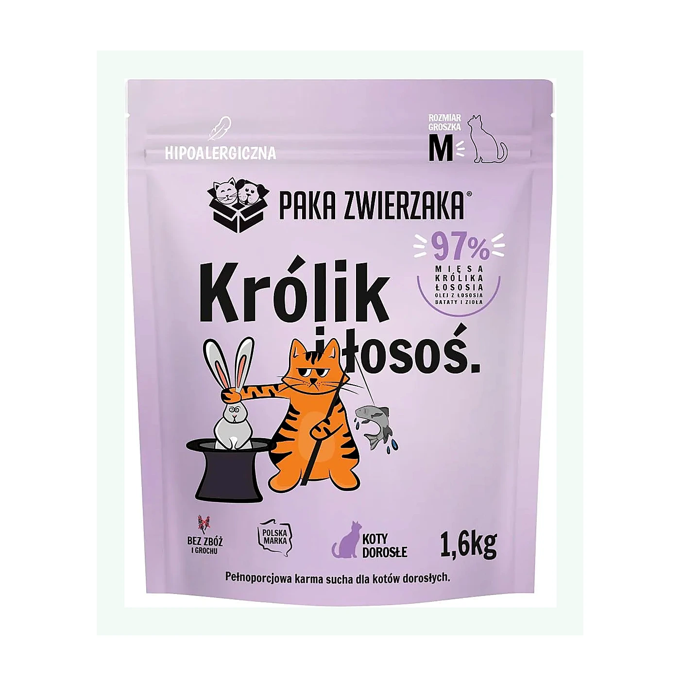 Karma sucha Paka Zwierzaka KOT Królik i łosoś ''M'' 1,6kg