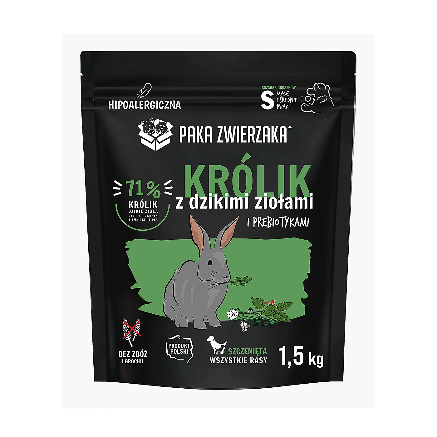Karma sucha Paka Zwierzaka Królik z dzikimi ziołami PUPPY 1,5kg