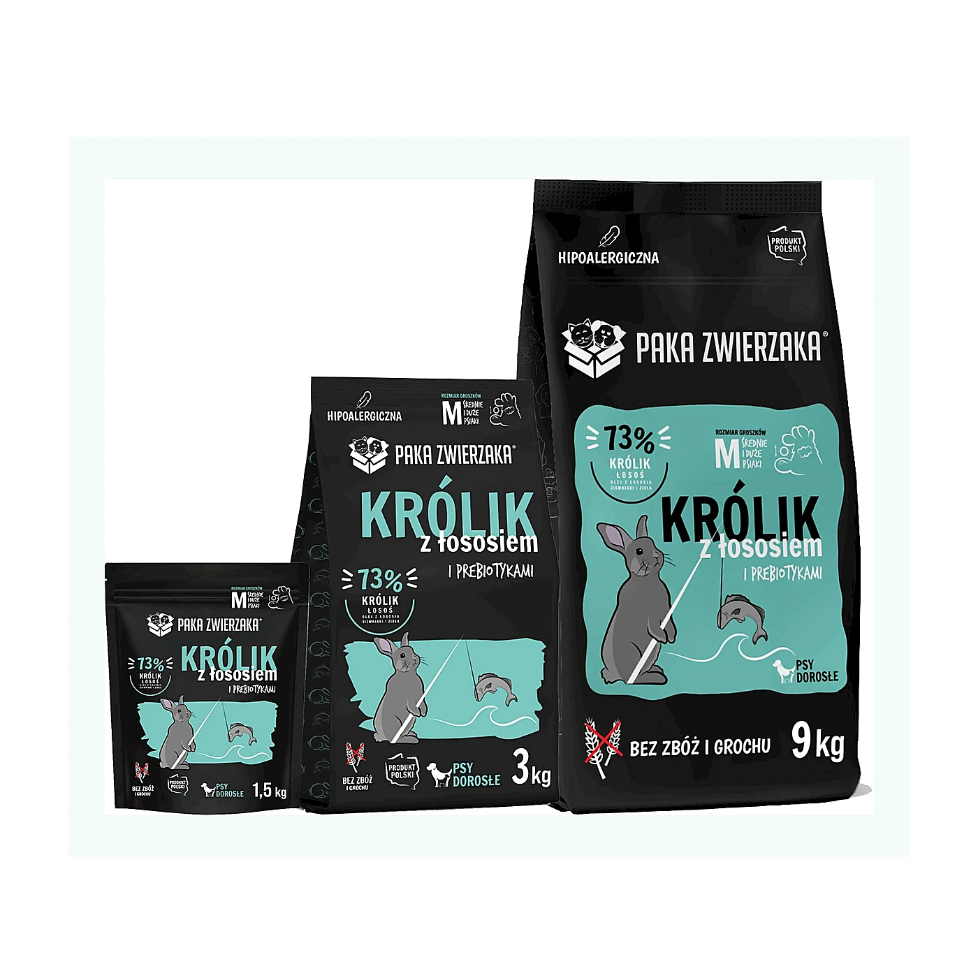 Karma sucha Paka Zwierzaka Królik z łososiem "M" 9kg