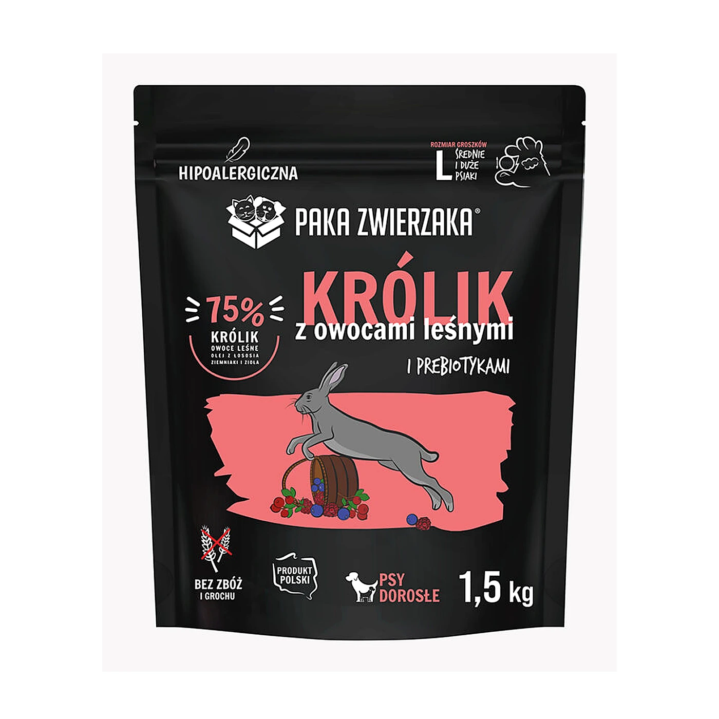 Karma sucha Paka Zwierzaka Królik z owocami leśnymi "L" 1,5kg