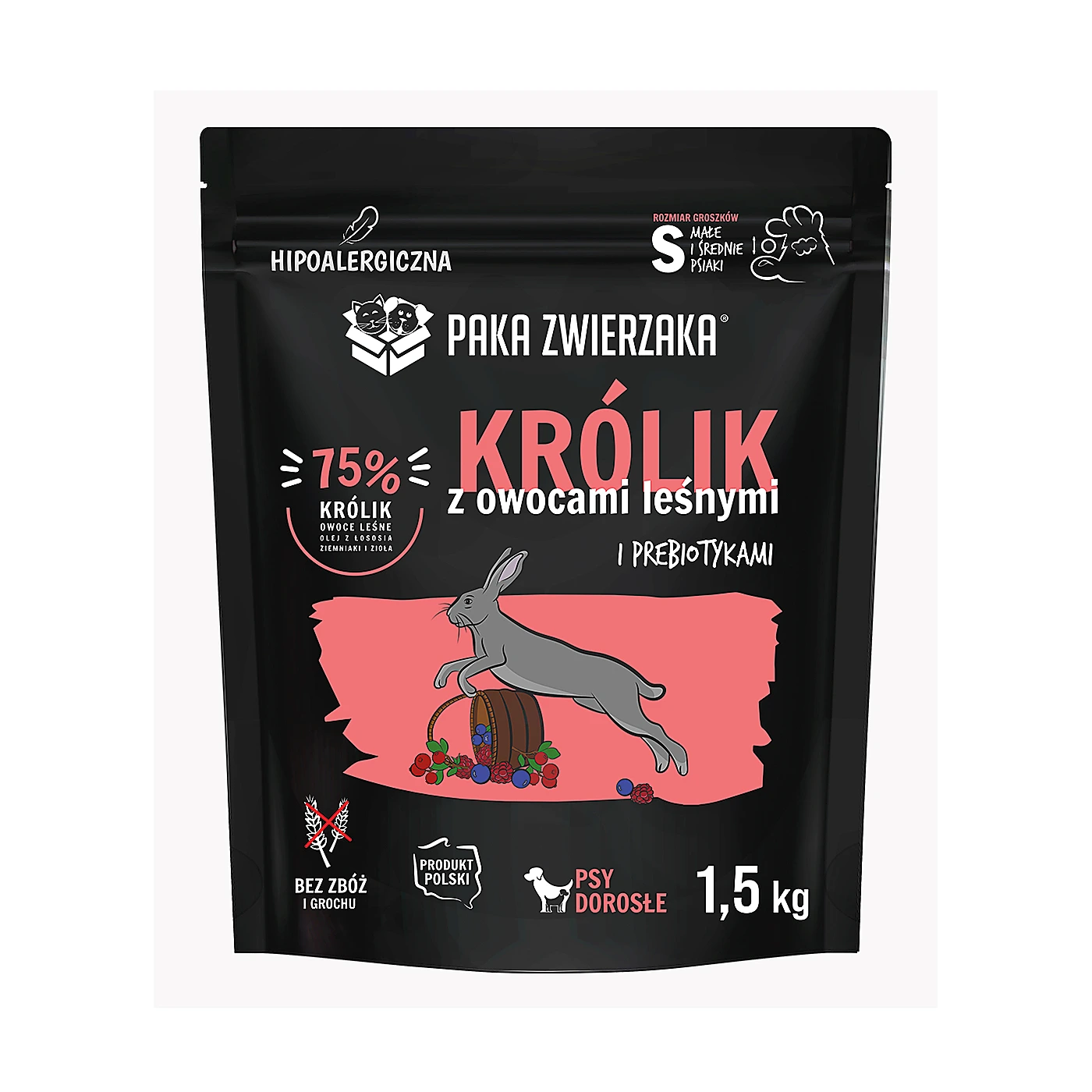 Karma sucha Paka Zwierzaka Królik z owocami leśnymi "S" 1,5kg
