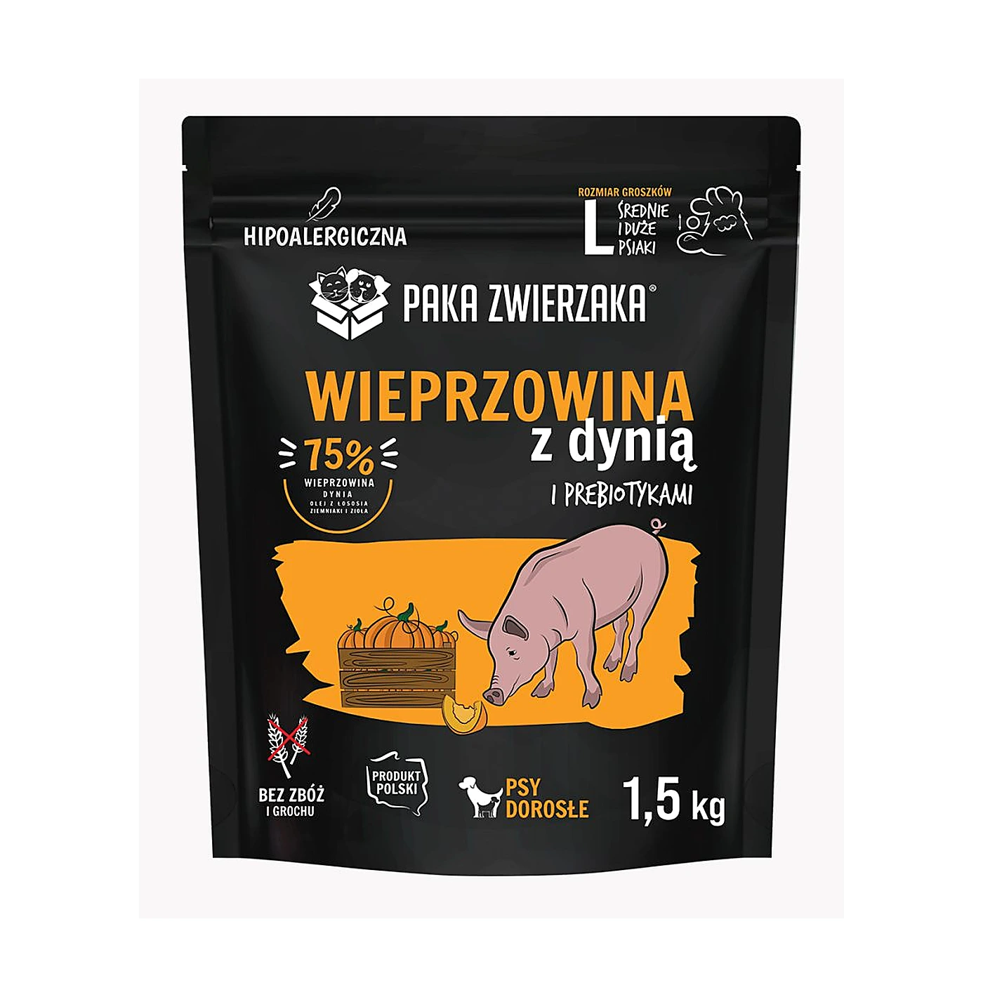 Karma sucha Paka Zwierzaka Wieprzowina z dynią "L" 1,5kg