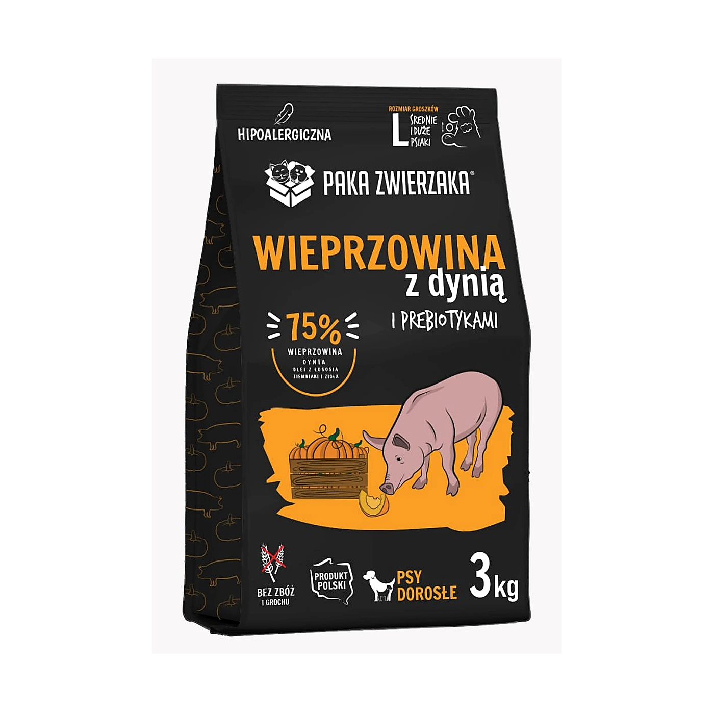 Karma sucha Paka Zwierzaka Wieprzowina z dynią "L" 3kg