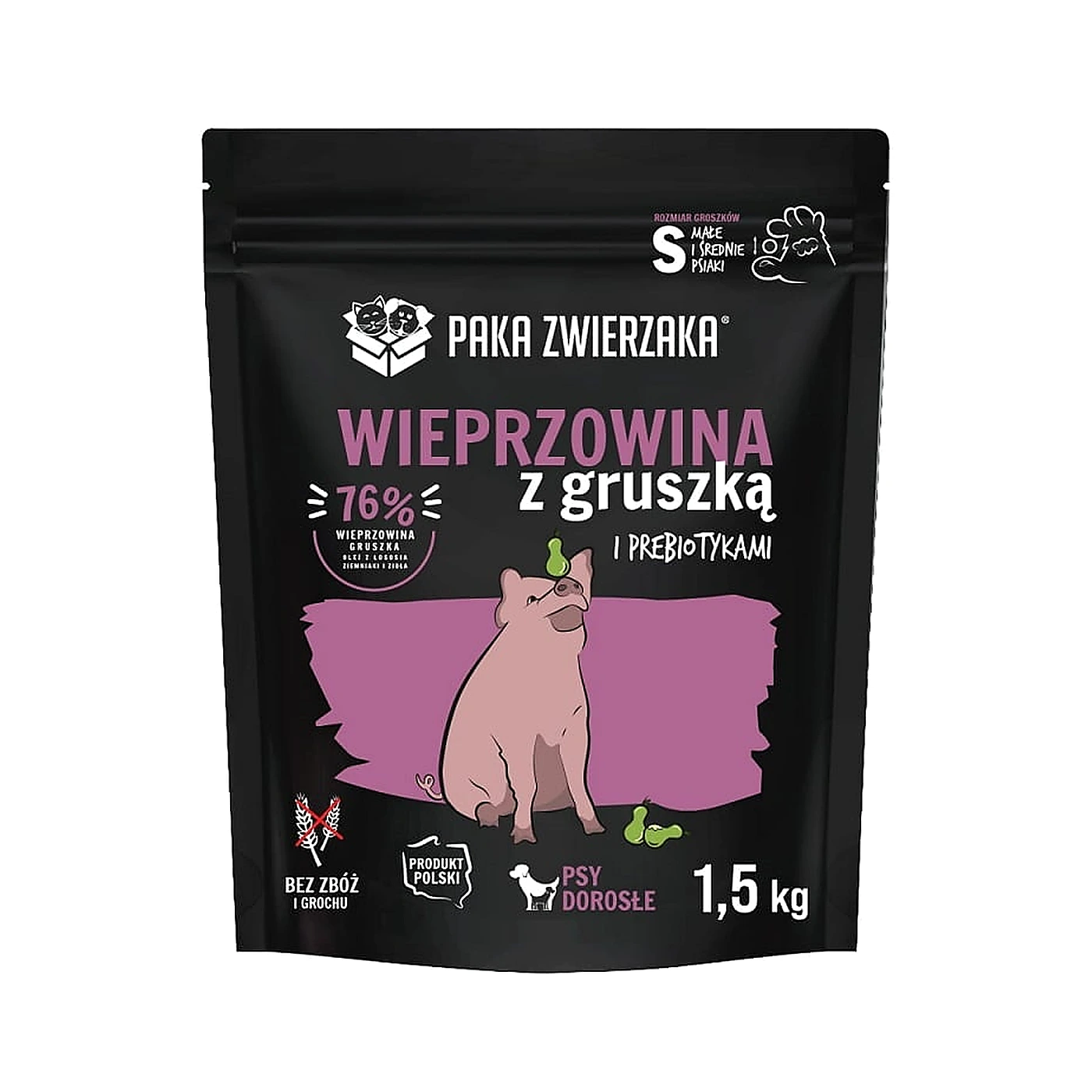 Karma sucha Paka Zwierzaka Wieprzowina z gruszką "S" 1,5kg