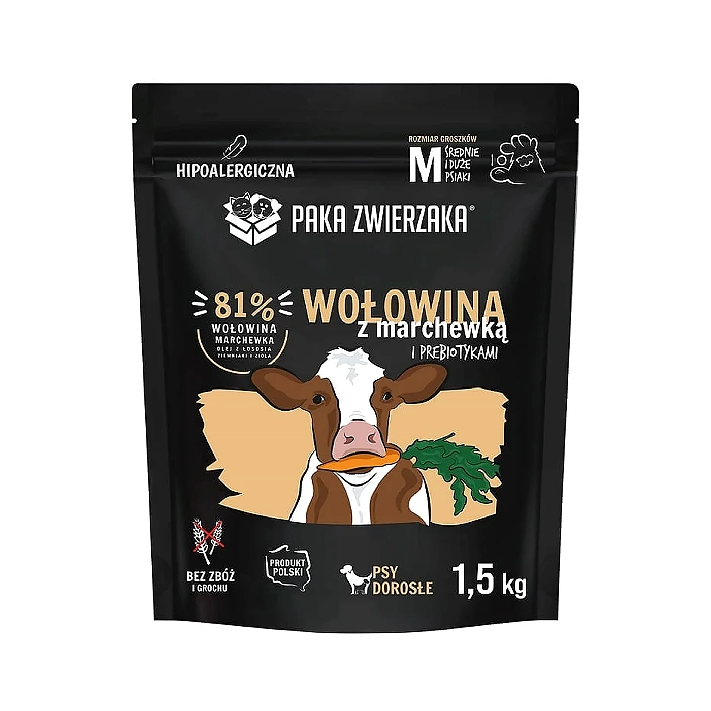 Karma sucha Paka Zwierzaka Wołowina z marchewką "M" 1,5kg