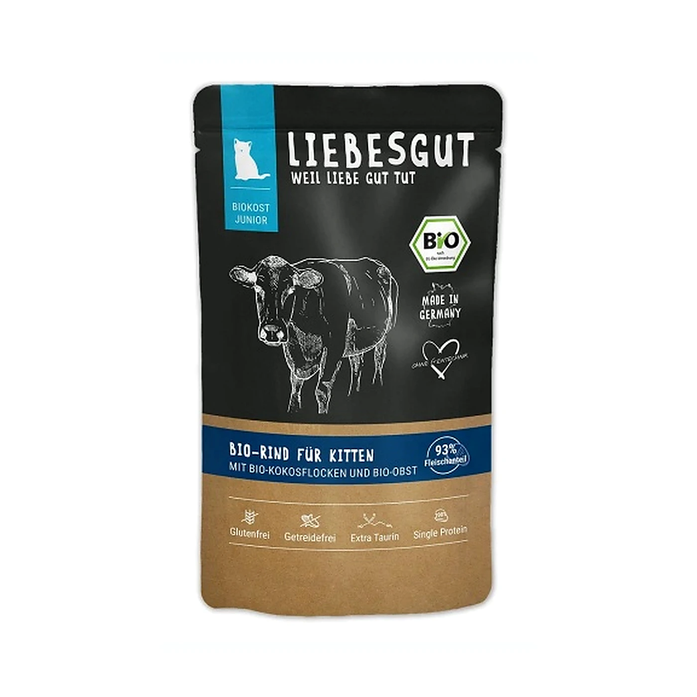 LIEBESGUT CAT Junior Bio Rind - ekologiczna wołowina z płatkami kokosowymi dla kociąt (100g)