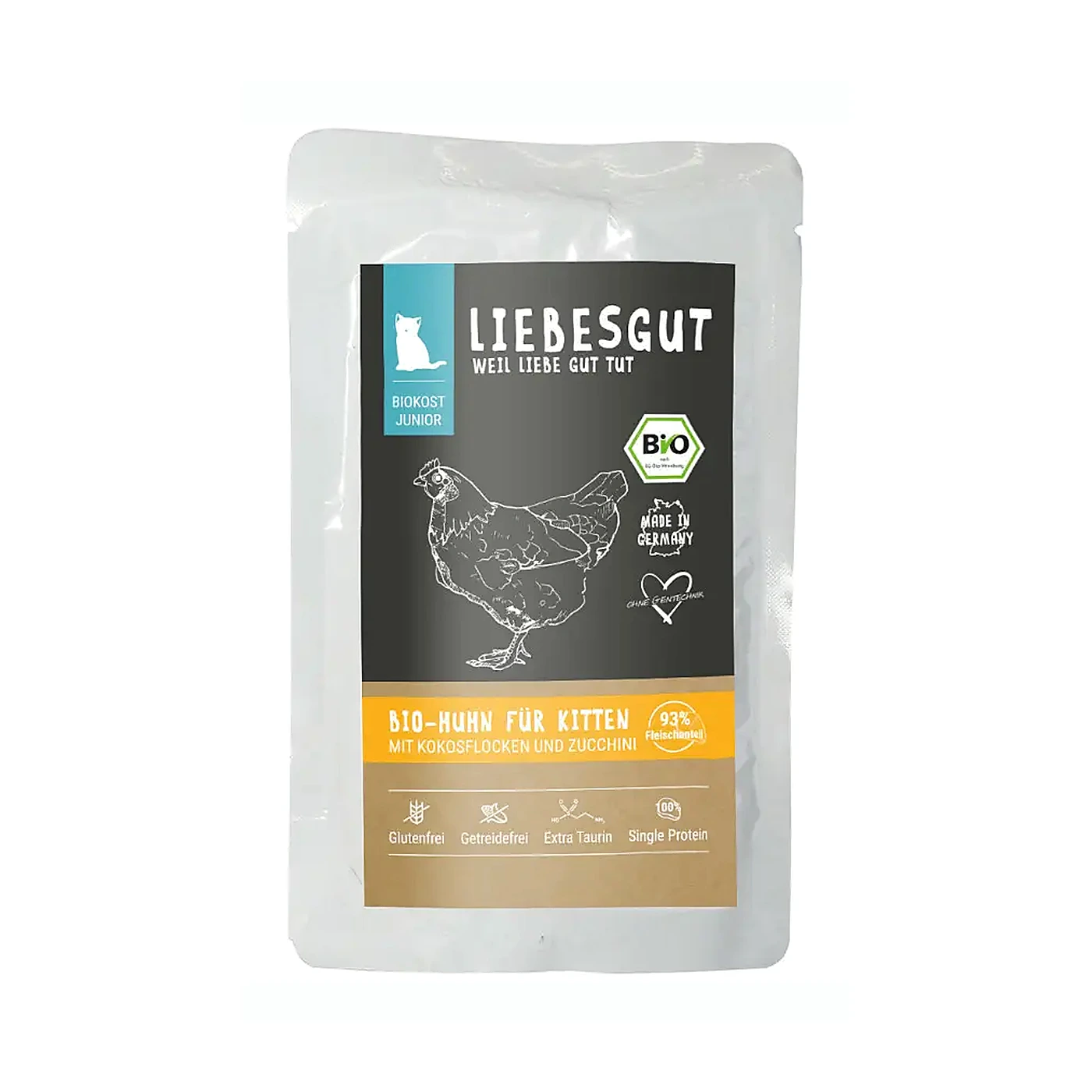 LIEBESGUT CAT Junior Bio Huhn - ekologiczny kurczak z płatkami kokosowymi dla kociąt (100g)