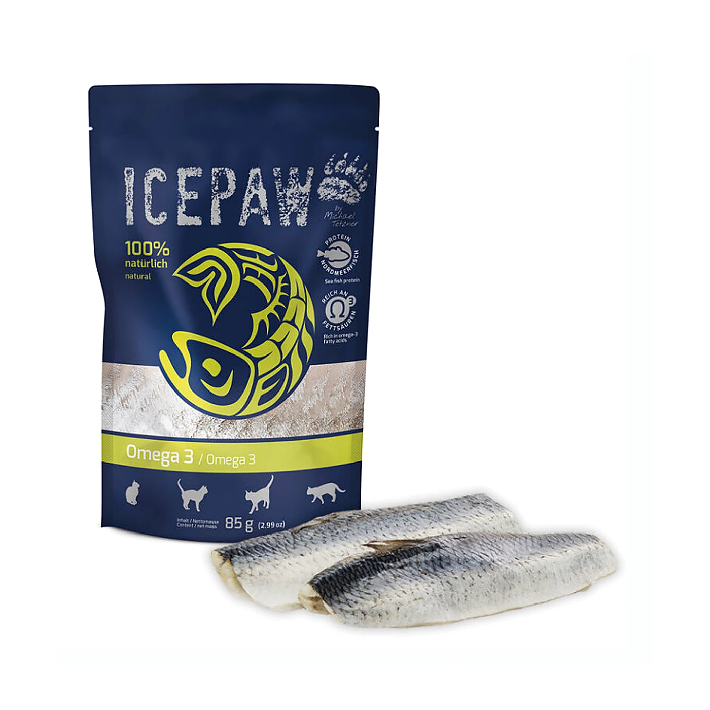ICEPAW Cat Omega 3 - łosoś i śledź pełnoporcjowa karma dla kotów (85g)