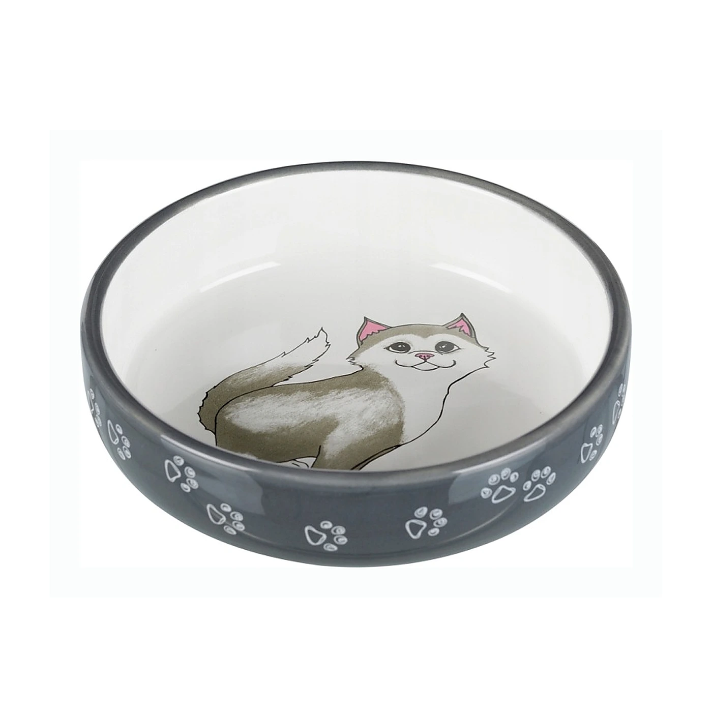 Miska dla krótkonosych ras kotów, ceramiczna, 0.3 l/? 15 cm, szara