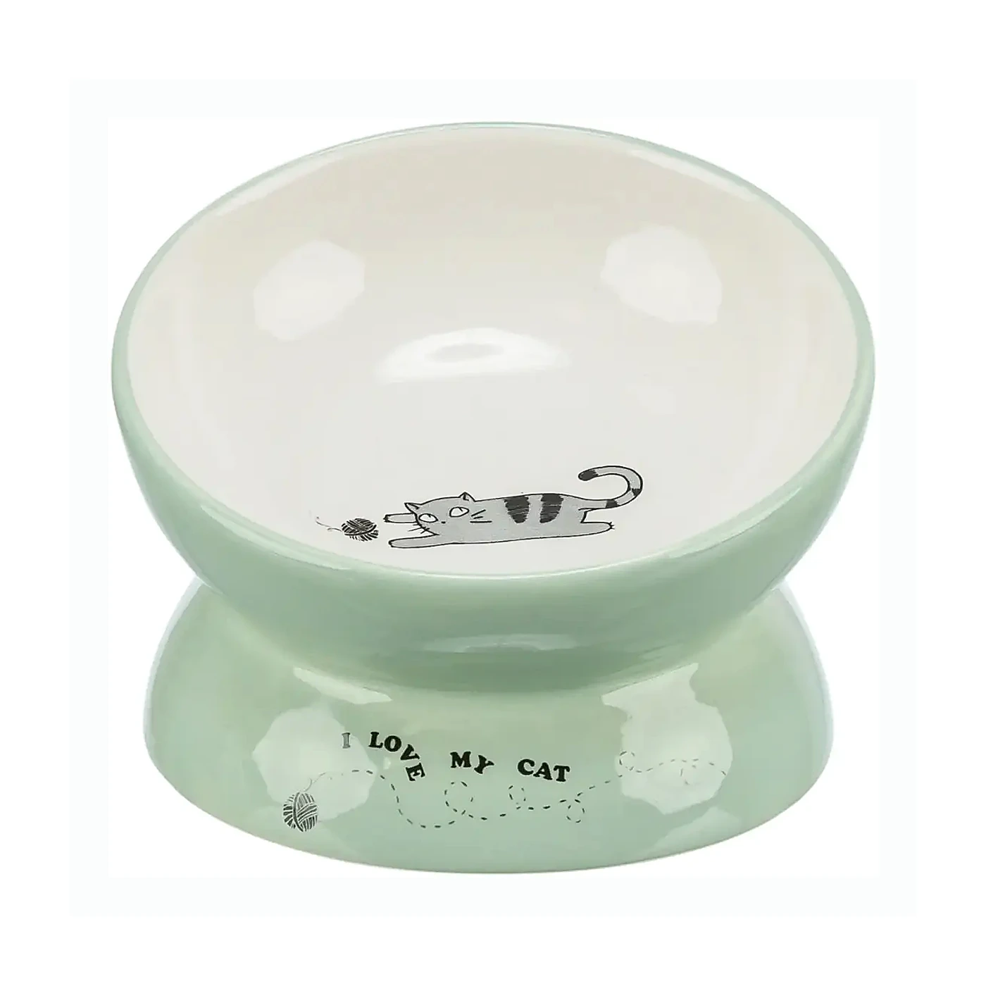 Miska podwyższona, dla kota, ceramika, szałwiowa/biała, 0.15 l/13 cm