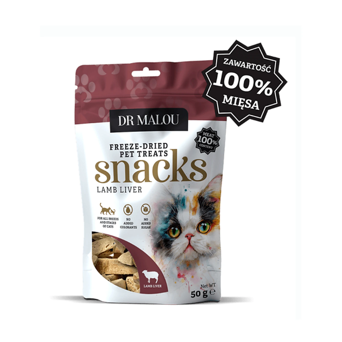 DR. MALOU Przysmaki dla kotów 100% liofilizowana wątroba jagnięca 50g