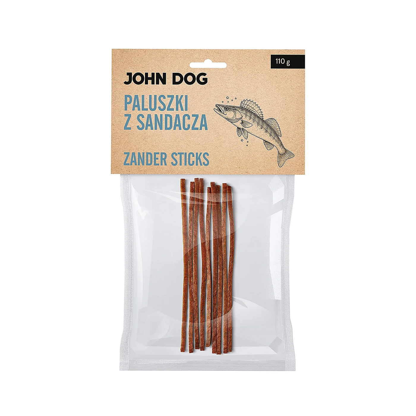 JOHN DOG Naturalny suszony gryzak dla psa paluszki z sandacza 110 g