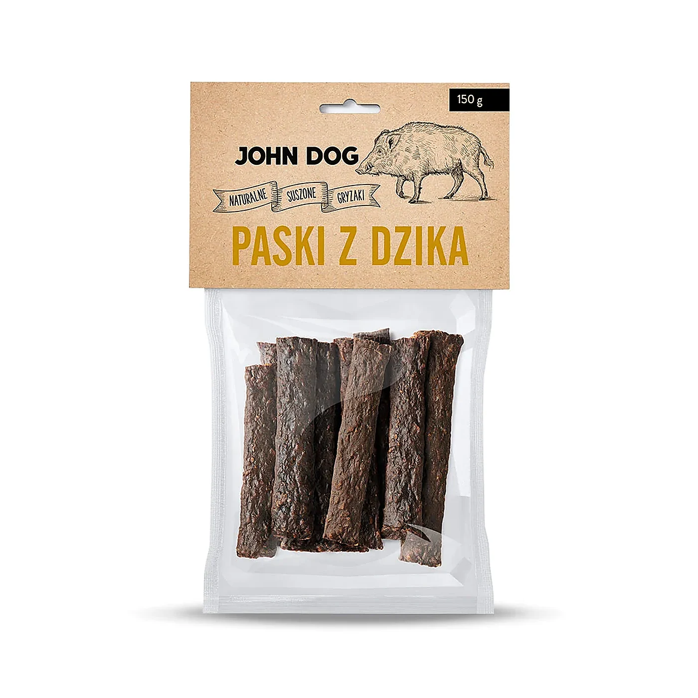 JOHN DOG Naturalny suszony gryzak dla psa Paski z dzika 150g