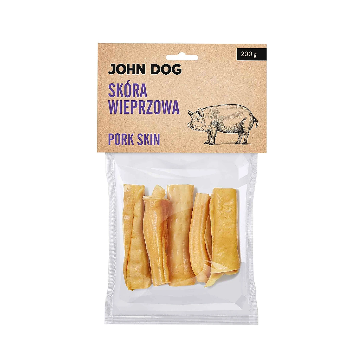 JOHN DOG Naturalny suszony gryzak dla psa Skóra wieprzowa 200 g