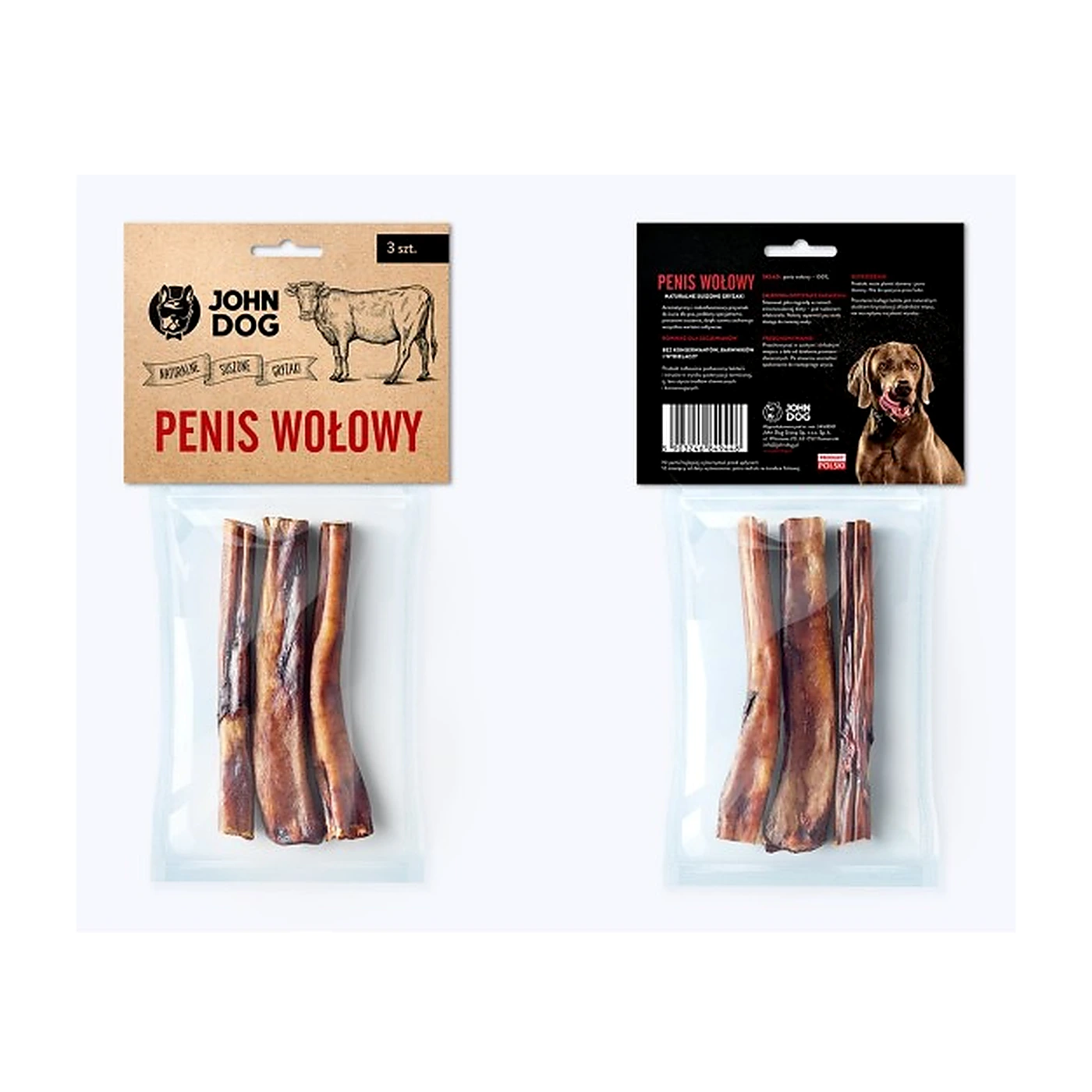 JOHN DOG Suszony gryzak dla psa. Penis wołowy 3 szt. 15 cm