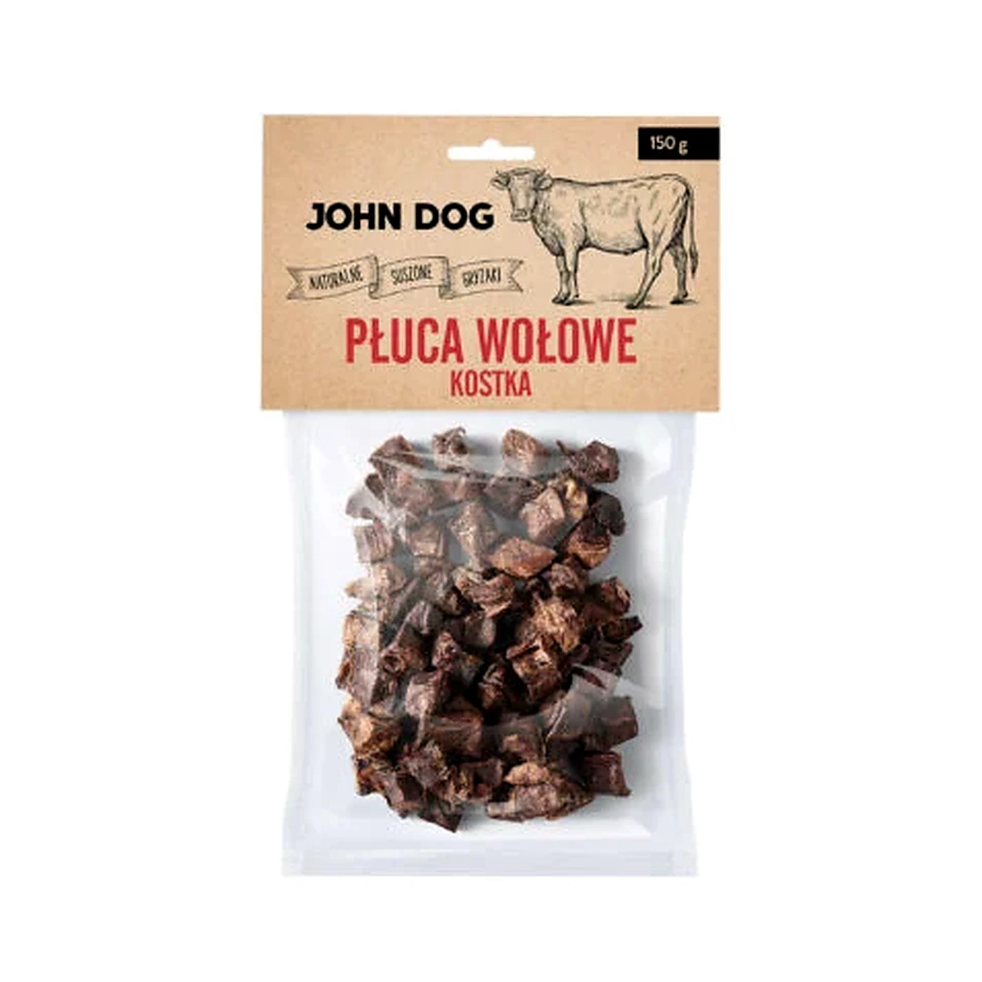 JOHN DOG Suszony gryzak dla psa. Płuca wołowe kostka 150g