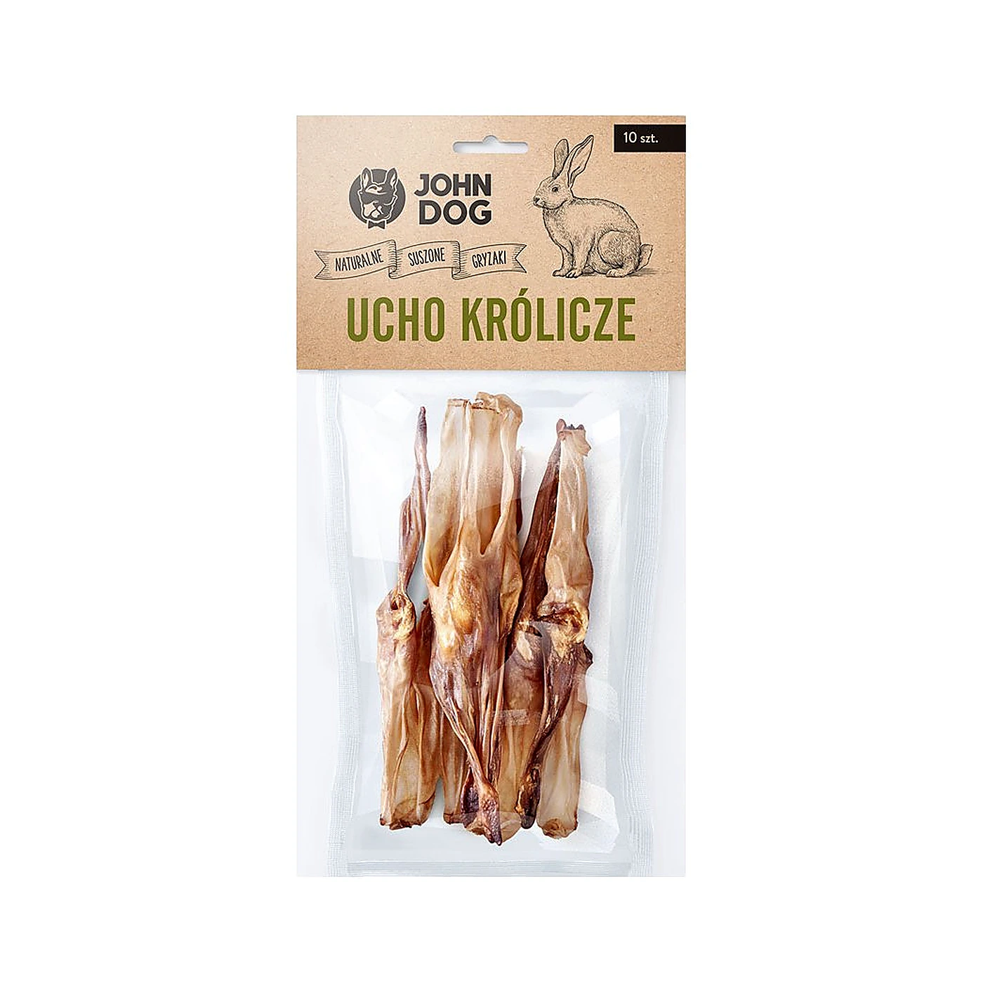 JOHN DOG Suszony gryzak dla psa. Ucho królicze – naturalny gryzak dla psa 10 szt.
