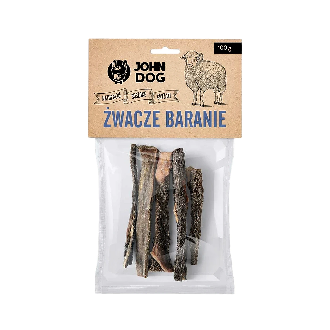JOHN DOG Suszony gryzak dla psa. Żwacze baranie 100g